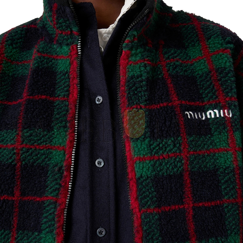 MIU MIU CHECKED TEDDY ZIPPER JACKET MJL042